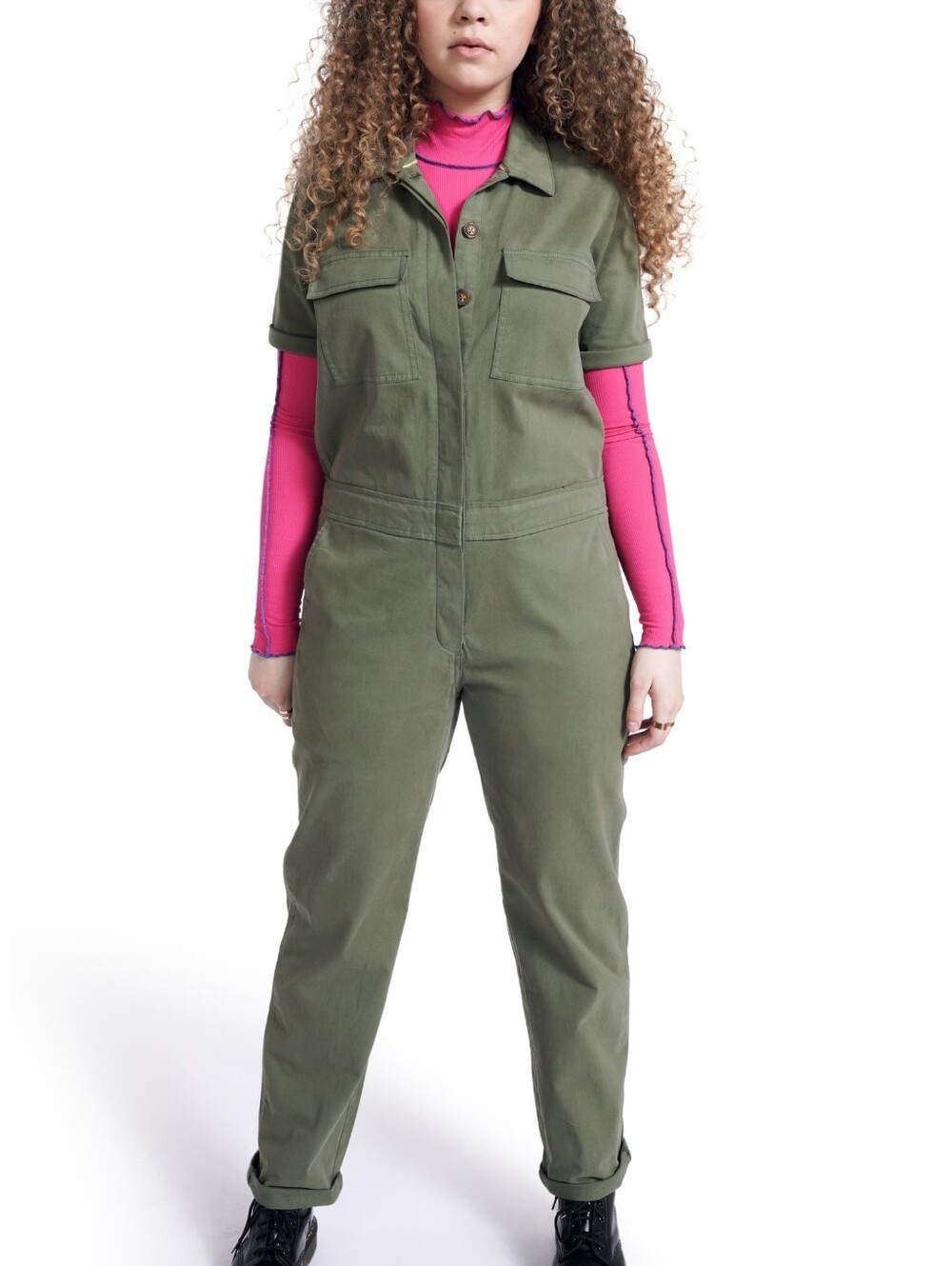 BP + WILDFANG Utility Short Sleeve Jumpsuit Olive Green 1X